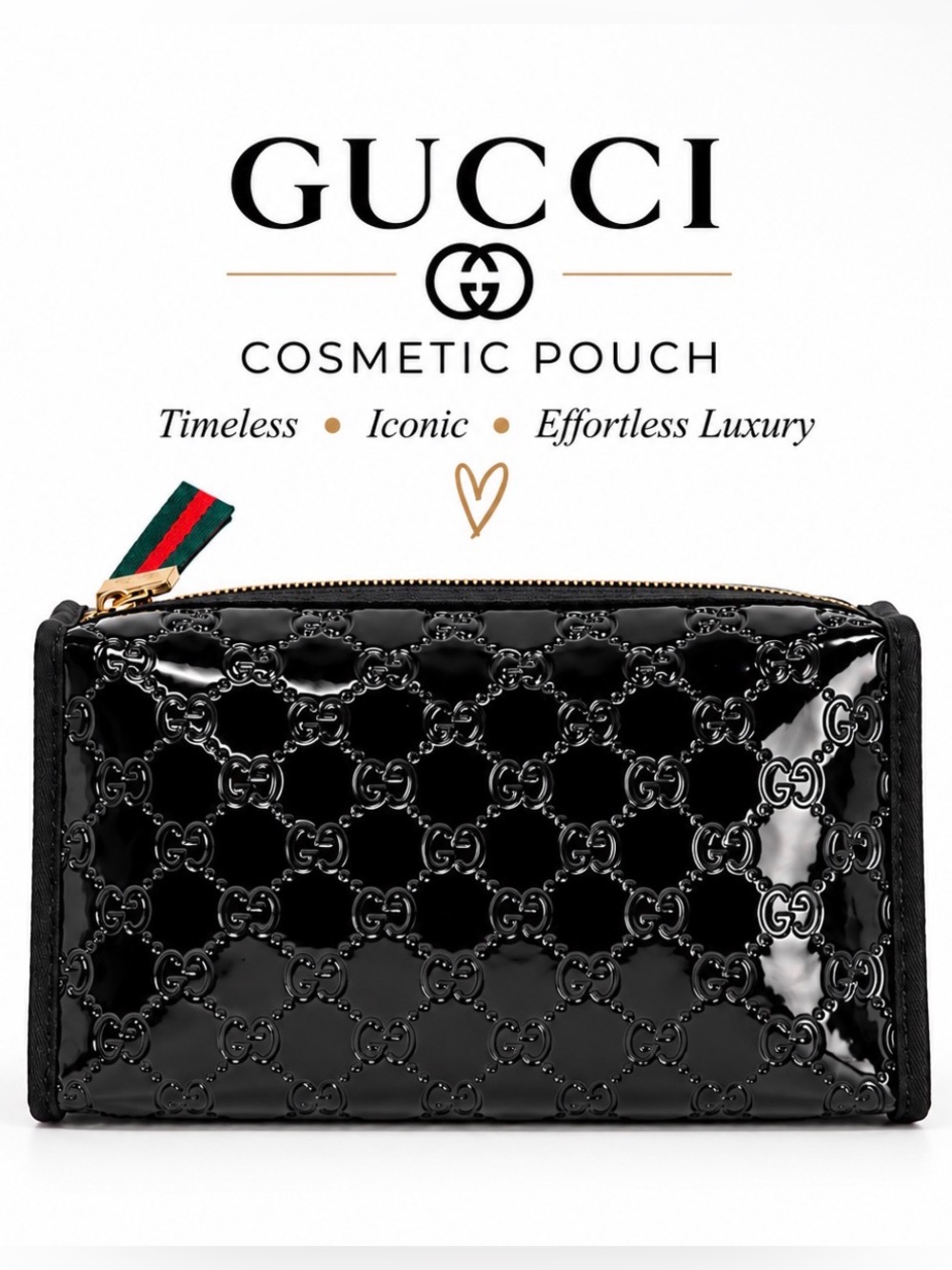 Gucci Black GG-Embossed Zip Cosmetic Pouch with Sherryline Trim